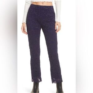 Free People "Wild Laces" Pull-On Crop Flare Pants in navy blue. M